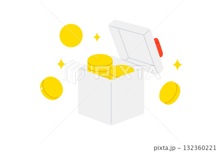 コインとフタがあいたプレゼントボックス【ベクターイラスト素材】 132360221