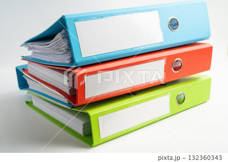 Stack of business finance data finder on white background. 132360343