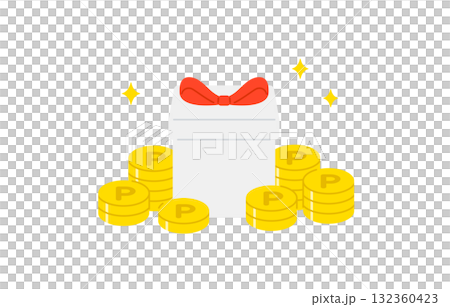Piles of point coins and a gift box in front [Vector illustration material] 132360423