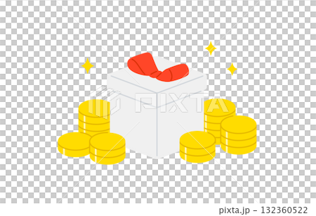 山積みのコインとななめのプレゼントボックス【ベクターイラスト素材】 山積みのコインとななめのプレゼントボックス【ベクターイラスト素材】 132360522