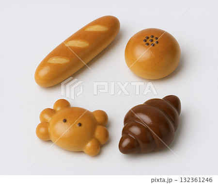 おいしそうなパンのアイコン(フランスパン、あんぱん、カニパン、チョココロネ) おいしそうなパンのアイコン(フランスパン、あんぱん、カニパン、チョココロネ) 132361246