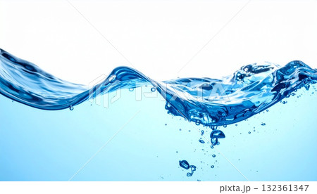 洗浄や美容の潤いイメージ 白背景に青く透き通った水の波と気泡が美しい清涼感あふれる背景 洗浄や美容の潤いイメージ 白背景に青く透き通った水の波と気泡が美しい清涼感あふれる背景 132361347