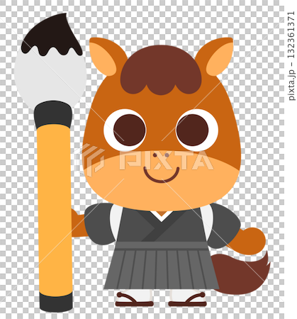 Horse character holding a big brush Horse character holding a big brush 132361371