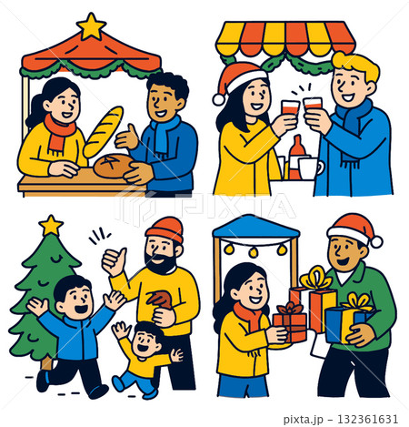 Christmas market, people shopping, exchanging gifts, drinking, festive mood, winter 132361631