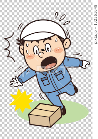 Illustration of a factory worker tripping over cardboard boxes or abandoned objects | Unsafe behavior, unsafe conditions, risk of falling, and industrial accidents Illustration of a factory worker tripping over cardboard boxes or abandoned objects | Unsafe behavior, unsafe conditions, risk of falling, and industrial accidents 132361648