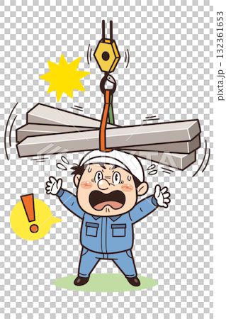 Illustration of a factory or site worker working at a dangerous crane under an unstable suspended load | Unsafe behavior, unsafe conditions, industrial accidents Illustration of a factory or site worker working at a dangerous crane under an unstable suspended load | Unsafe behavior, unsafe conditions, industrial accidents 132361653