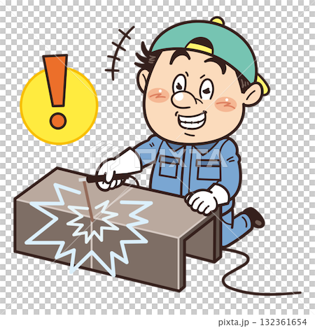 保護具を着用せず危険なアーク溶接作業中の工場・現場の作業員イラスト｜不安全行動・不安全状態・労働災害 132361654