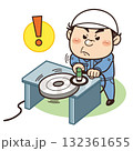 保護具を着用せず不安定な場所でサンダー作業中の工場作業員イラスト|不安全行動・不安全状態・労働災害 保護具を着用せず不安定な場所でサンダー作業中の工場作業員イラスト|不安全行動・不安全状態・労働災害 132361655