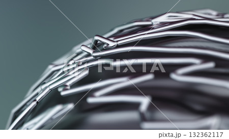 Abstract chrome structure made of sharp geometric lines and reflective surfaces 132362117