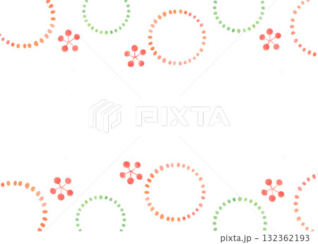 黄緑 赤の刺し子風 丸と花の背景フレーム 黄緑 赤の刺し子風 丸と花の背景フレーム 132362193