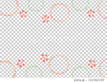 黄緑 赤の刺し子風 丸と花の背景フレーム 黄緑 赤の刺し子風 丸と花の背景フレーム 132362193