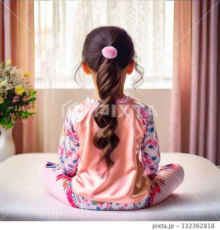 パジャマの女の子の後ろ姿 132362818