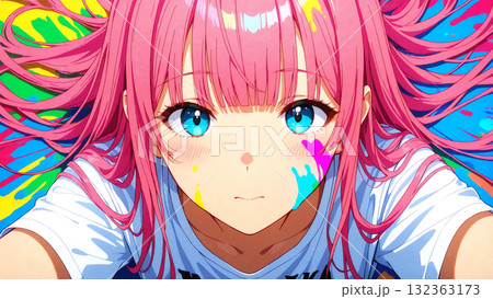 カラフルな絵の具と少女 カラフルな絵の具と少女 132363173