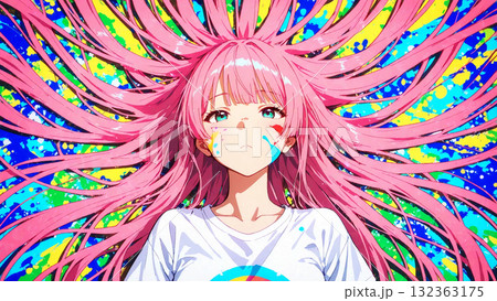 カラフルな絵の具と少女 132363175