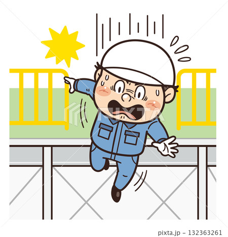 高所から転落してしまう工場・現場の作業員イラスト｜不安全行動・不安全状態・落下事故・転落・労働災害 132363261