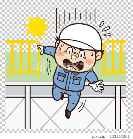 高所から転落してしまう工場・現場の作業員イラスト｜不安全行動・不安全状態・落下事故・転落・労働災害 132363261