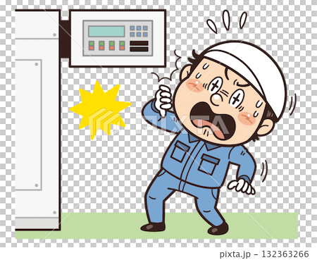 機械の鋭利な角に顔をぶつけそうになる工場・現場の作業員イラスト｜不安全行動・不安全状態・労働災害 132363266