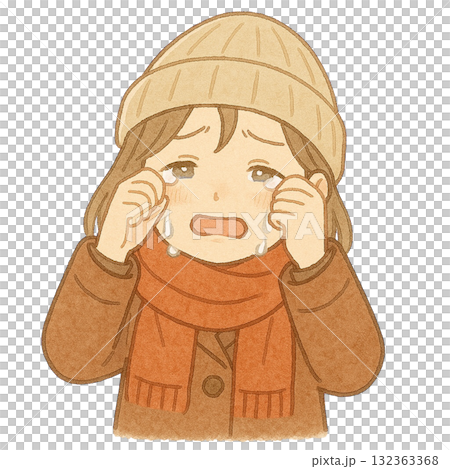 [人物] 一位身穿外套的女子喜極而泣的插圖 132363368