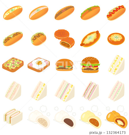 惣菜パンと中華まんのアイコンセット 惣菜パンと中華まんのアイコンセット 132364173