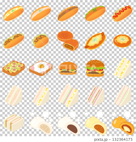 惣菜パンと中華まんのアイコンセット 惣菜パンと中華まんのアイコンセット 132364173