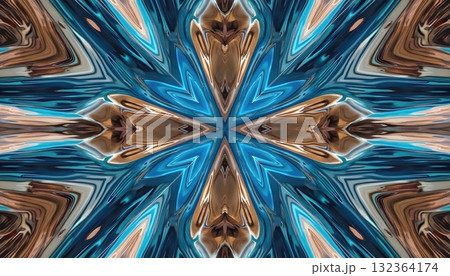 Perfect Symmetry In Wooden And Blue Geometric Structure 132364174