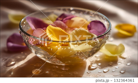 花びらと水の美しいハーモニー、癒しのスパコンセプト 花びらと水の美しいハーモニー、癒しのスパコンセプト 132364361