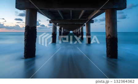 Silky Ocean Water Under Wooden Pathway In Dreamy Paradise 132364362