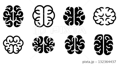 SEO Title: Brain Top View Icon Set Vector. Simple Mind and Intelligence Symbol Collection. 132364437