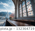 美しいステンドグラスと教会の風景。光輝く教会、建築美、風景写真 132364719