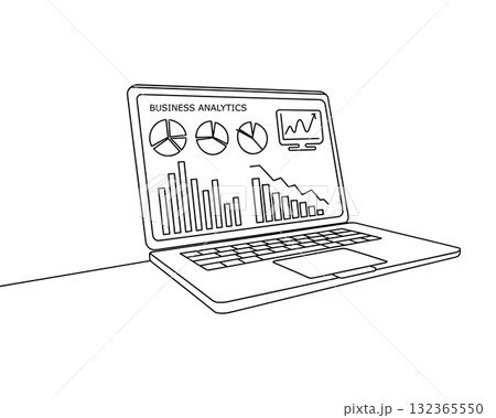 Laptop Analytics Line Art Vector. Business Dashboard Minimal Computer Vector 132365550
