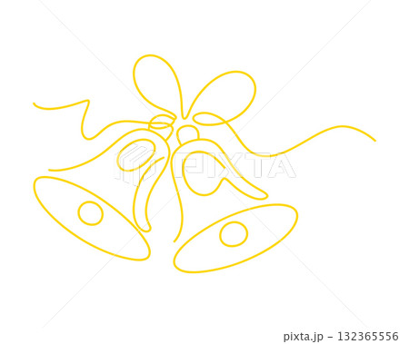 Christmas Bells One Line Vector. Decorative Ribbon Bell Drawing Vector 132365556