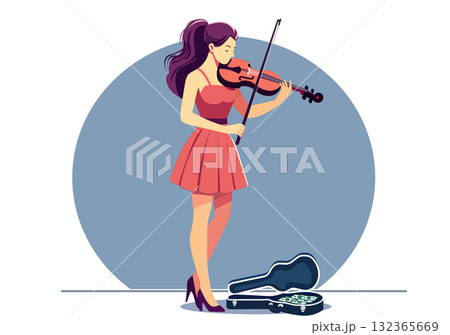 Elegant Woman Playing Violin 132365669