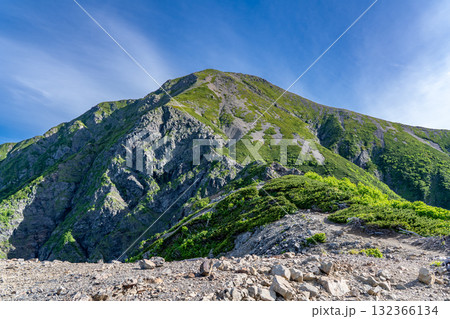 小聖岳山頂から見る前聖岳と聖岳大崩落　南アルプス聖岳と兎岳登山 132366134