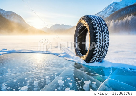 氷上のスタッドレスタイヤ 氷上のスタッドレスタイヤ 132366763