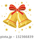 クリスマスベルベクターイラスト - 赤いリボン付き金色ホリデーベル 132366839