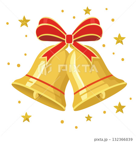 クリスマスベルベクターイラスト - 赤いリボン付き金色ホリデーベル 132366839