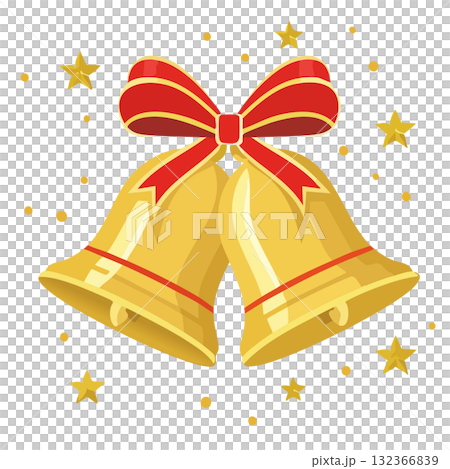 Christmas Bells Vector Illustration - Golden Holiday Bell with Red Ribbon Christmas Bells Vector Illustration - Golden Holiday Bell with Red Ribbon 132366839