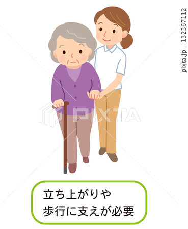 支えてもらいながら歩く高齢者　介護 132367112
