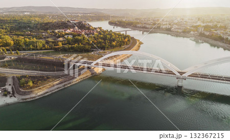 Drone View of Petrovaradin Fortress and Zezelj Bridge 132367215