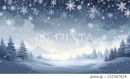 雪の結晶が降る冬のイラスト AI生成素材 雪の結晶が降る冬のイラスト AI生成素材 132367624