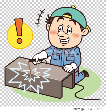 保護具を着用せず危険なアーク溶接作業中の工場・現場の作業員イラスト｜不安全行動・不安全状態・リスク 132367799