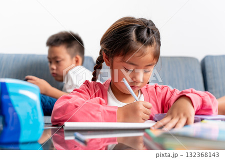 小学生　兄妹　学習　ゲーム 132368143