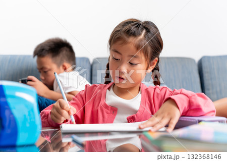 小学生　兄妹　学習　ゲーム 132368146