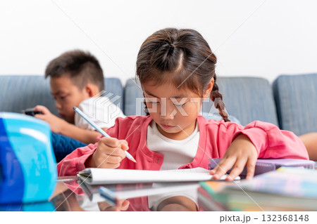 小学生　兄妹　学習　ゲーム 132368148