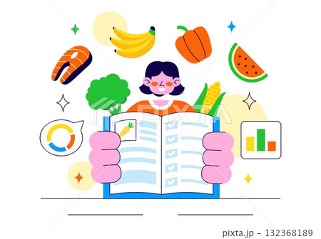 Personalized Nutrition Plan Vector Illustration Featuring Healthy Food, Diet Planning with Meal Planner, and Calorie Control in a Flat Style Background Personalized Nutrition Plan Vector Illustration Featuring Healthy Food, Diet Planning with Meal Planner, and Calorie Control in a Flat Style Background 132368189