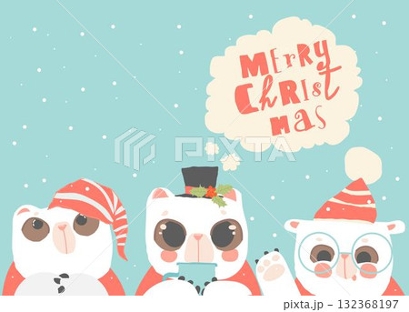 Cute Polar Bears celebrating Christmas on Blue Background Cute Polar Bears celebrating Christmas on Blue Background 132368197