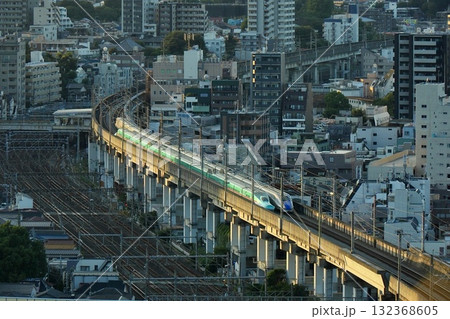 夕日を受けて走る東北新幹線と北陸新幹線 132368605