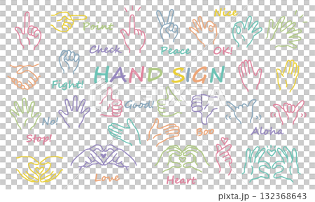 Hand-drawn hand sign illustration set in color 132368643