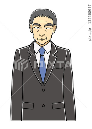 ニヒルな笑みのスーツの中年男性・上半身 132368657