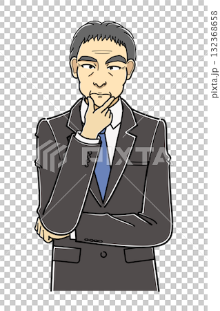 Middle-aged man in a suit with his hand on his chin, upper body 132368658